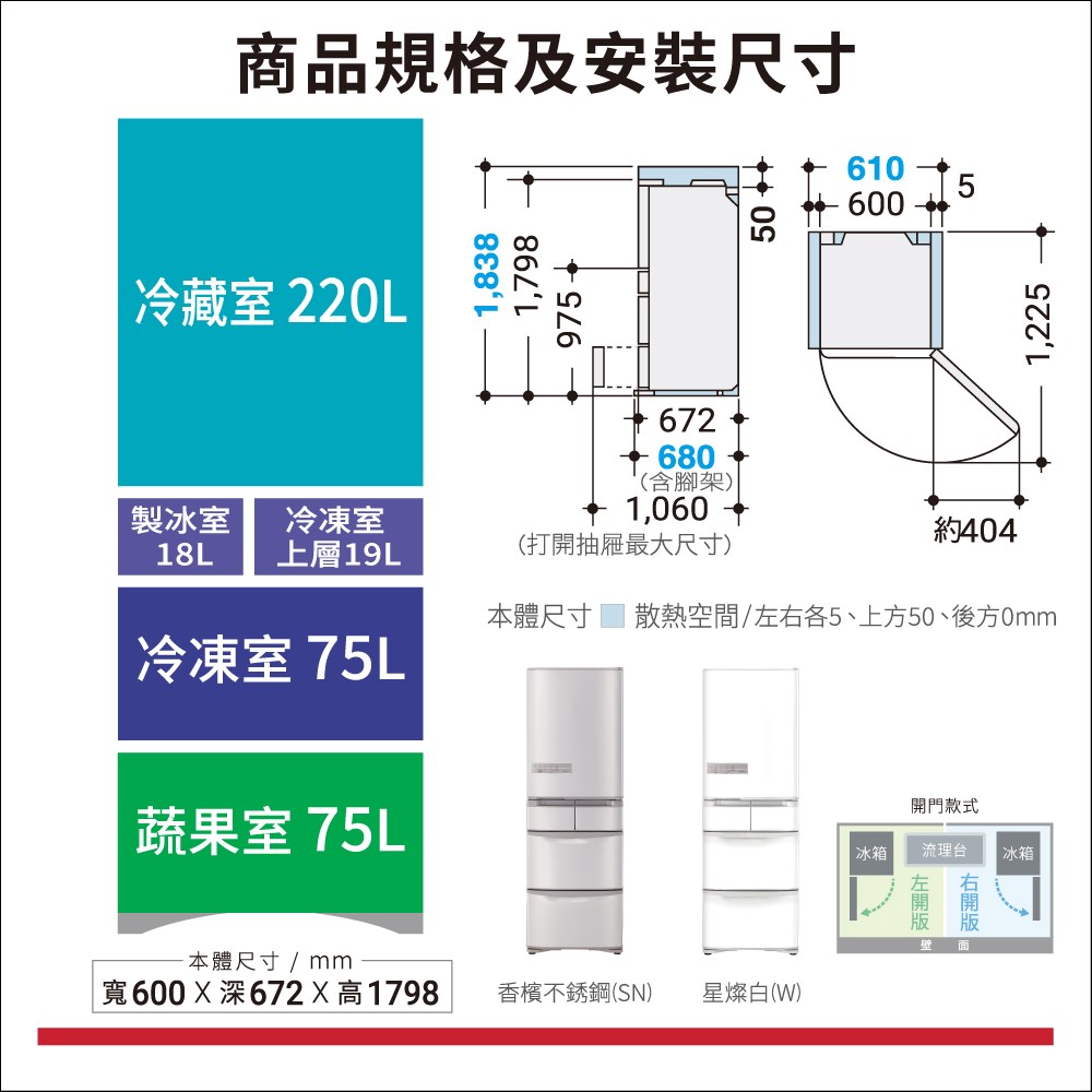 【HITACHI 日立家電】電冰箱 五門左開特仕版 407升