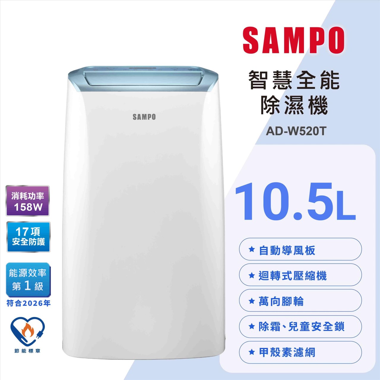 【SAMPO聲寶】10.5L一級能效除濕機